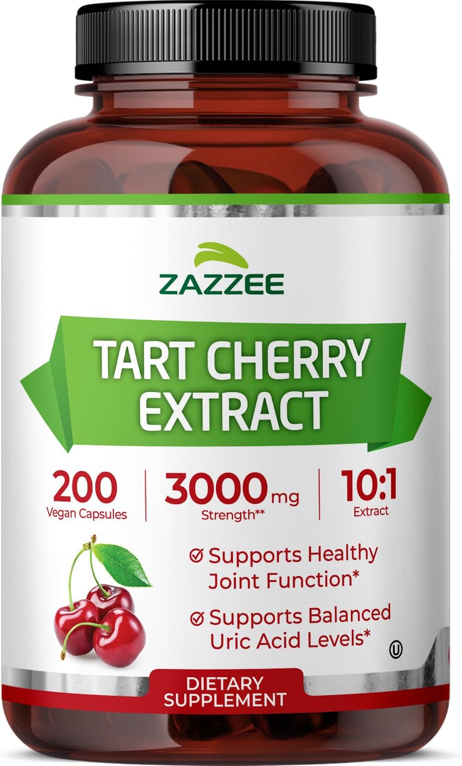 Zazzee Tart Cherry 10:1 Extract, 200 Vegan Capsules, 6+ Month Supply | Montmorency Cherry, Certified Kosher, Joint & Uric Acid Support, Antioxidant Support Formula, Non-GMO, Made in the USA Gsupps Australia