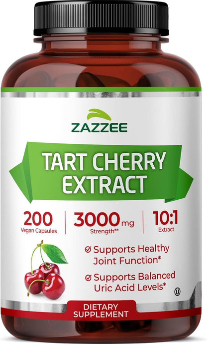 Zazzee Tart Cherry 10:1 Extract, 200 Vegan Capsules, 6+ Month Supply | Montmorency Cherry, Certified Kosher, Joint & Uric Acid Support, Antioxidant Support Formula, Non-GMO, Made in the USA Gsupps Australia