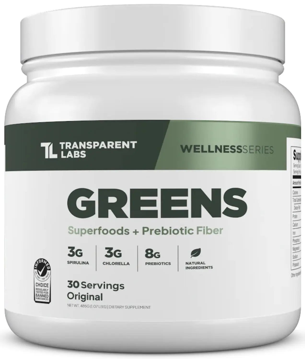 Transparent Labs Prebiotic Greens - Superfood Powder & Antioxidants Supplement with Organic Spirulina, Chloerra, Acacia, & Green Banana Powder - 30 Servings, Unflavored Transparent Labs