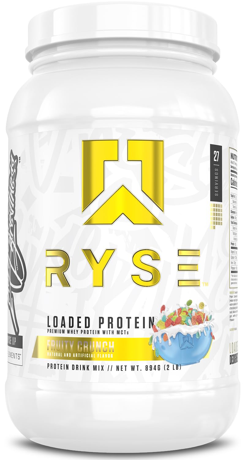 RYSE Loaded Protein Powder - Jet-Puffed Marshmallow - 25g Whey Protein Isolate & Concentrate with Prebiotic Fiber & MCTs - Low Carb, Low Sugar, Digestive-Friendly - 27 Servings / 2 lb Tub