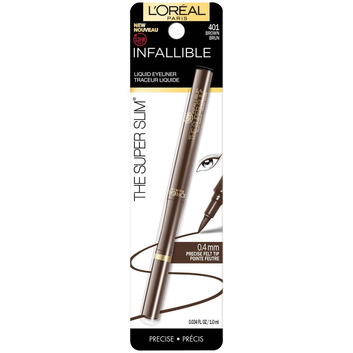 L'Oreal Paris Makeup Infallible Super Slim Long-Lasting Liquid Eyeliner, Ultra-Fine Felt Tip, Quick Drying Formula, Glides on Smoothly, Brown, 0.03 fl oz., 1 Count L'Oreal Paris