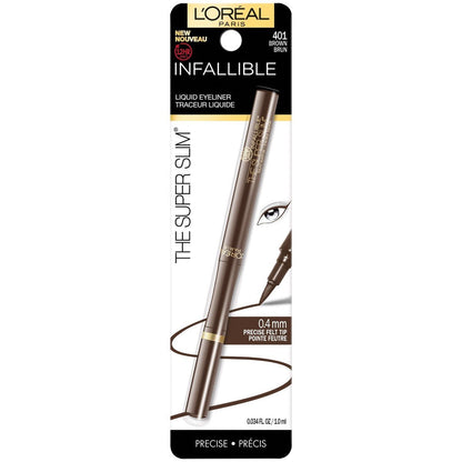 L'Oreal Paris Makeup Infallible Super Slim Long-Lasting Liquid Eyeliner, Ultra-Fine Felt Tip, Quick Drying Formula, Glides on Smoothly, Brown, 0.03 fl oz., 1 Count L'Oreal Paris