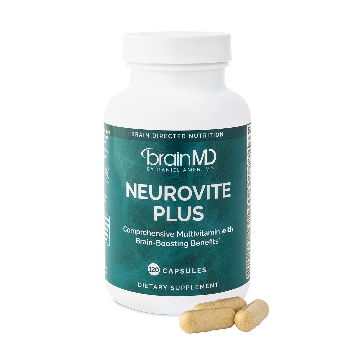 BRAINMD Dr Amen NeuroVite Plus - 120 Capsules - Multivitamin & Mineral Supplement, Enhanced with Phytonutrients, Enzymes & Whole Foods - Gluten Free - 30 Servings
