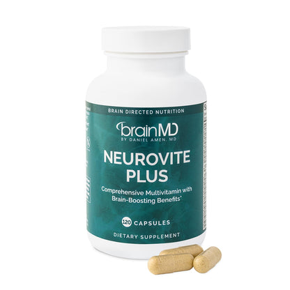 BRAINMD Dr Amen NeuroVite Plus - 120 Capsules - Multivitamin & Mineral Supplement, Enhanced with Phytonutrients, Enzymes & Whole Foods - Gluten Free - 30 Servings