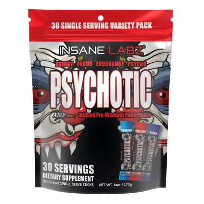 Insane Labz Psychotic, High Stimulant Pre Workout Powder, Extreme Lasting Energy, Focus and Endurance with Beta Alanine, Creatine Monohydrate DMAE, 35 Srvgs (Fruit Punch)