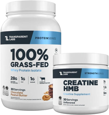 Transparent Labs Grass-Fed Whey Protein Isolate (30 Servings, Chocolate PB) & Creatine HMB (30 Servings, Unflavored)