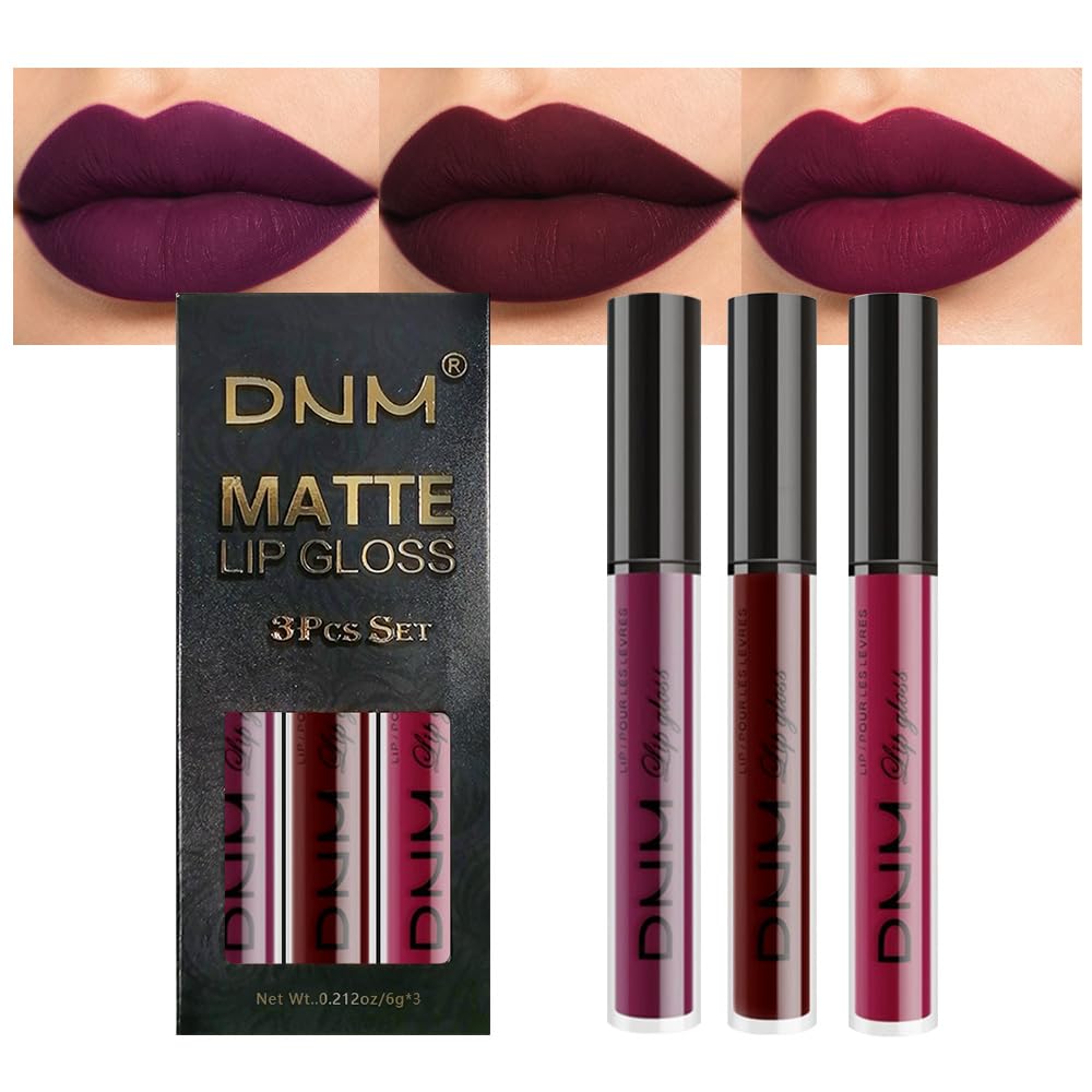 evpct 3Pcs Dark Red Purple Plum Matte Liquid Lipstick Sets for Women Matte Lip Stain Long Lasting Waterproof, Burgundy Blood Blue Red lipstick, Black Cherry Maroon Gothic 24 Hours Magic Lipsticks evpct