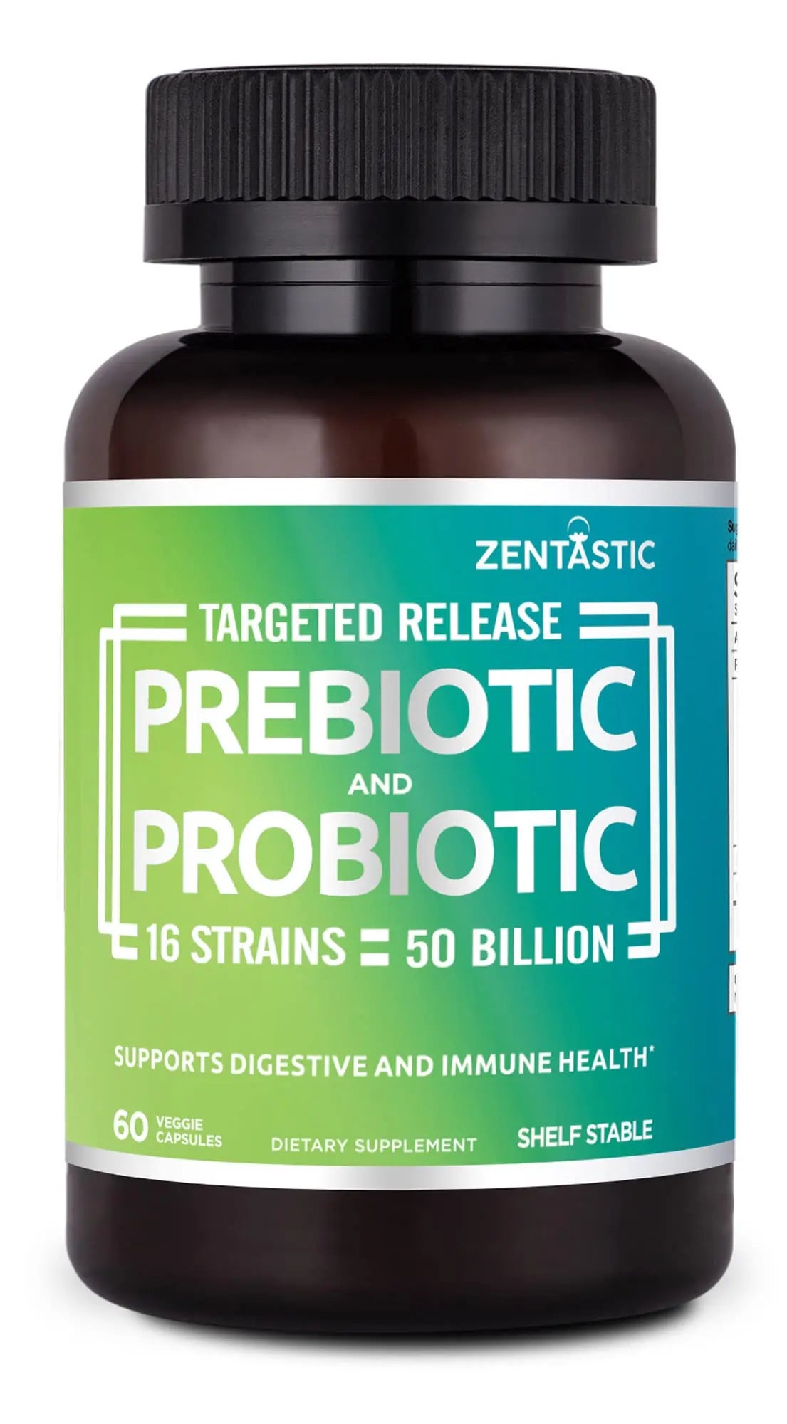 Zentastic Probiotics & Prebiotics Supplement - 50 Billion CFU - for Men & Women’s Immune & Digestive Health - 16 Strains - Shelf Stable Zentastic