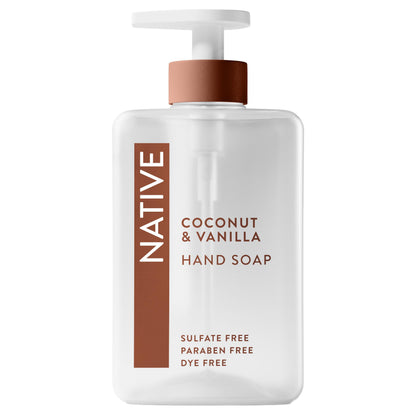 Native Liquid Hand Soap, Coconut & Vanilla Scent, Non-Drying Formula for Soft, Smooth Hands, Made with Plant-Based Cleansers, Sulfate & Paraben Free, 13 oz Bottle Native