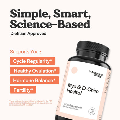 Wholesome Story Myo-Inositol & D-Chiro Inositol Supplement for Women | Fertility Supplements for Hormonal Balance & Ovarian Health Support | Myoinositol | Ideal 40:1 Ratio | 30 Servings