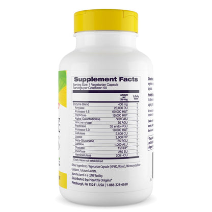 Healthy Origins Digestive Enzymes, 90 Veggie Capsules - Broad Spectrum, Multi-Enzyme Blend with Protease, Amylase & Lipase - Supports GI Comfort, Healthy Origins