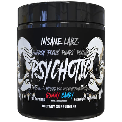 Insane Labz Psychotic Black Edition Mid Stimulant Pre Workout Powder, Energy Focus Pumps, Loaded with Creatine Beta Alanine Taurine Fueled by AMPiberry, 35 Servings (Blue Raspberry)