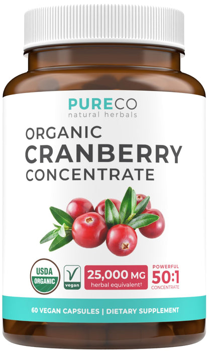 Organic Cranberry Pills - Vegan Supplement for Urinary Tract Health & Kidney Cleanse - Cranberry Pills for Women 500mg 50:1 Cranberry Concentrate Per Serving PURE CO