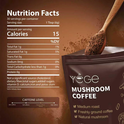 Mushroom Coffee, Instant Mushroom Coffee with Cordyceps, Reishi, King Trumpet, Shiitake, Turkey Tail, Lions Mane for Energy YEGE