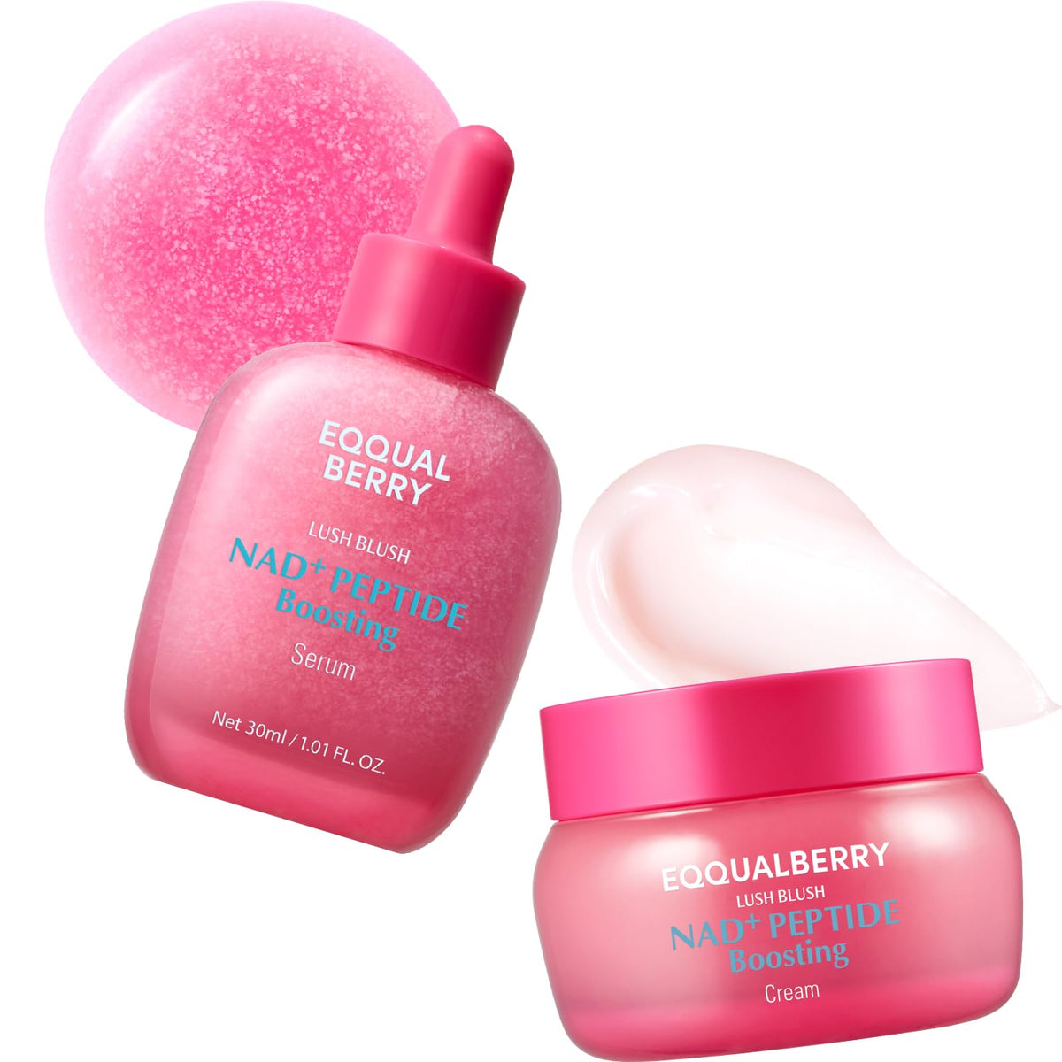 EQQUALBERRY NAD+ Peptide Boosting Serum & Cream Duo | Pink Cream for Anti-Aging, Firming & Lifting, Jawline, Neck, Décolleté | Korean Skin Care EQQUALBERRY