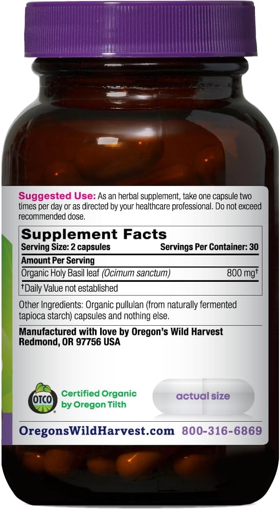 Oregon's Wild Harvest Organic Holy Basil Herbal Supplement, 60 Count Gsupps Australia