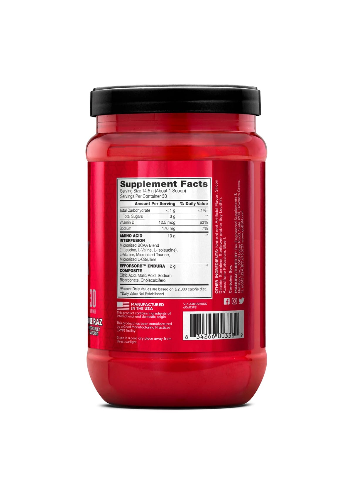 BSN Amino X Muscle Recovery & Endurance Powder with BCAAs, 10 Grams of Amino Acids, Keto Friendly, Caffeine-Free, Support Endurance, Zero Sugar, Blue Raz, BSN