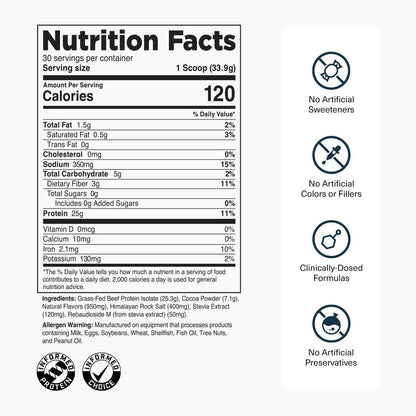 Transparent Labs Grass-Fed Beef Isolate Protein Powder – Naturally Flavored, Dairy-Free Protein with 25g of Protein per Serving for Increased Recovery & Strength - 30 Servings, Chocolate Peanut Butter