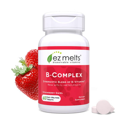 EZ Melts Dissolvable B-Complex - Vitamin B Complex - Provides Energy Metabolism & Heart Health Support - with Methylated B12 & Folate - Non-GMO & Vegan EZ Melts