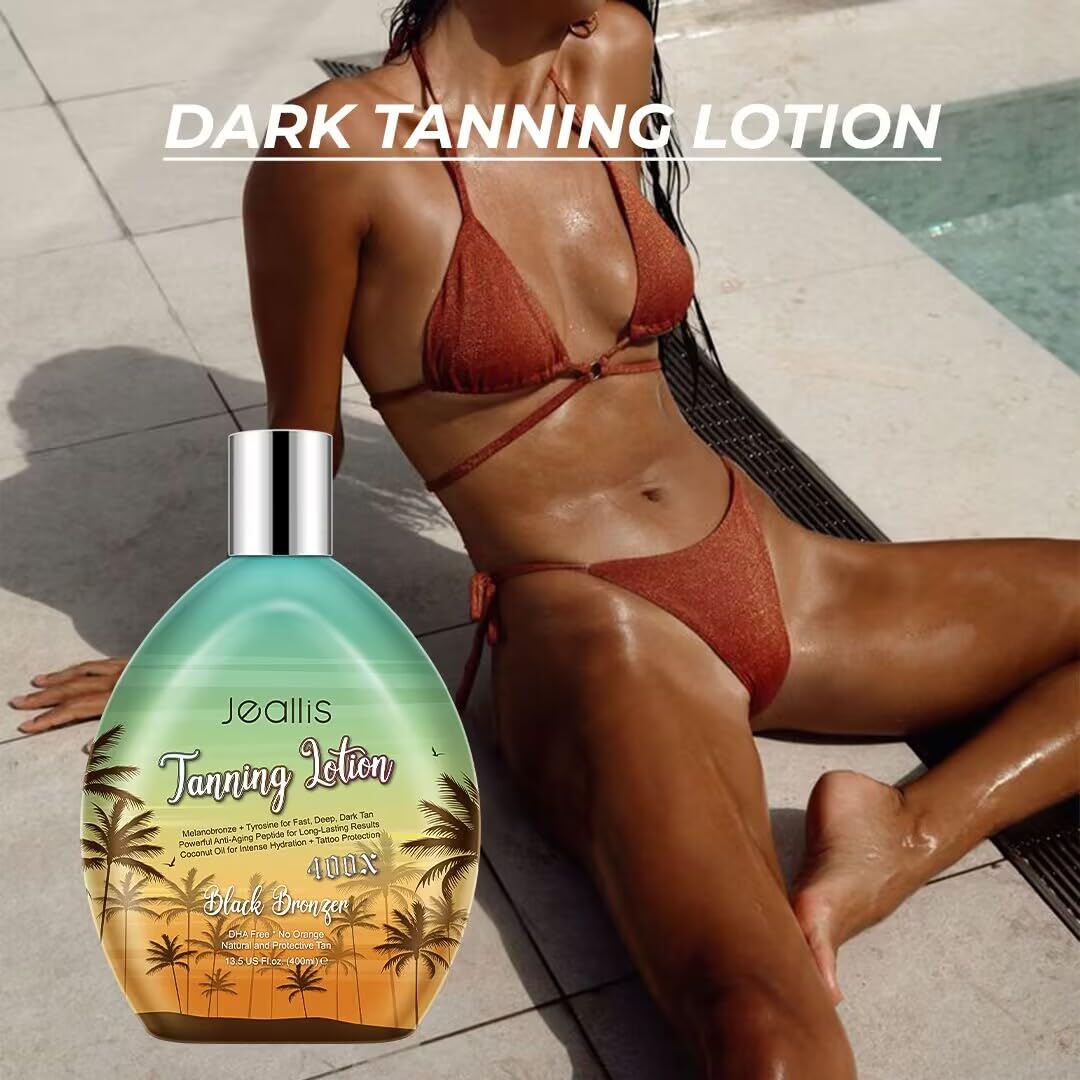 Jeallis Extreme Dark Tanning Lotion Accelerator for Indoor Tanning Beds & Outdoor Sun Tan with Bronzer to Get Dark Fast Tan jeallis