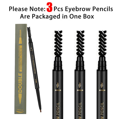 3Pcs Waterproof Eyebrow Pencil Dark Brown, Premium Eye Brow Pencil Brn with Spoolie Brush, Longwearing for Perfect Brows, Professional, Precision, Defines, Double-ended Eyebrow Pen for Women, O'CHEAL O'CHEAL