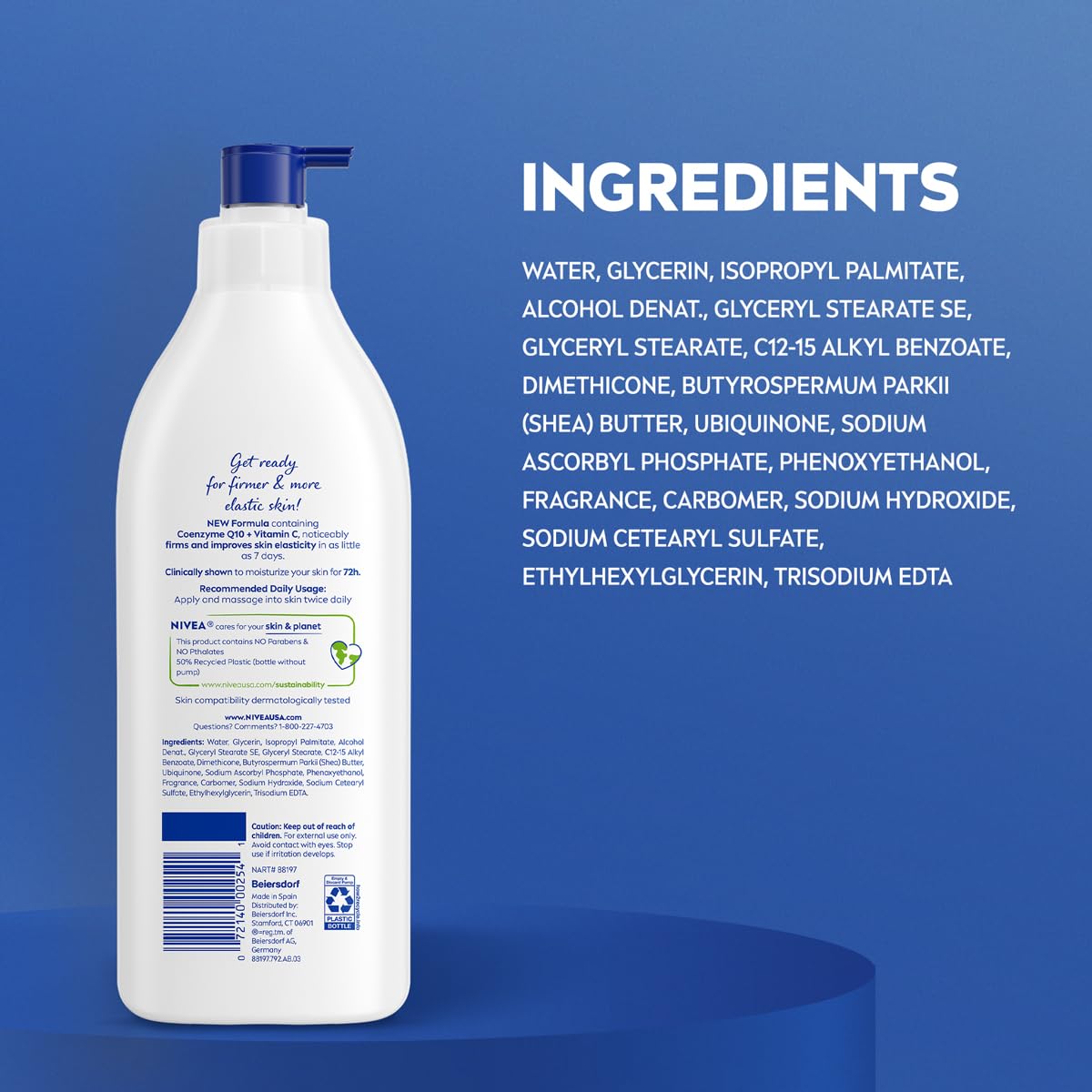 NIVEA Sheer Hydration Skin Firming Body Lotion, Q10 & Vitamin C, 16.9 Fl Oz NIVEA