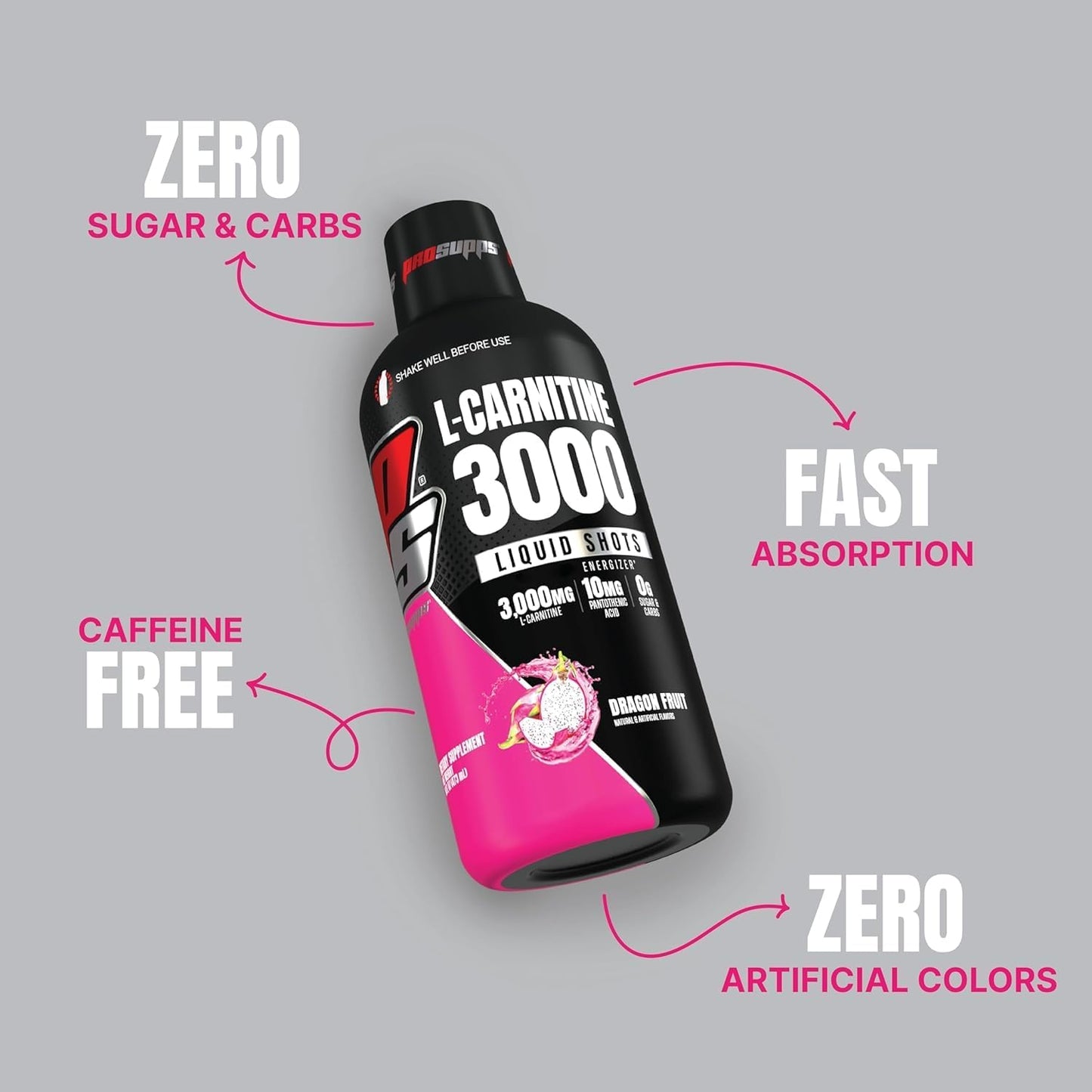 PROSUPPS L-Carnitine 3000 Stimulant Free Liquid Shots (31 Servings, Dragon Fruit) and Hyde Max Pump Pre Workout for Men and Women (20 Servings, Unflavored) Bundle