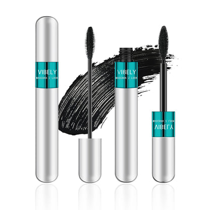 2 in 1 Mascara 5x Longer Waterproof Lash Cosmetics Natural Lengthening and Thickening Effect No Clumping Superstrong Magic 4d Silk Fiber for Vibely Mascara Makeup VIBELY