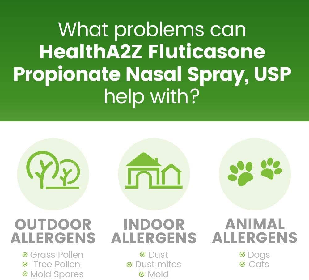 HealthA2Z® Allergy Relief, Fluticasone Propionate 50mcg, Nasal Spray, 24-Hour Allergy Relief, Dye Free, 240 Sprays (2 Pack, 120 Sprays Each) HealthA2Z buy australia supplements
