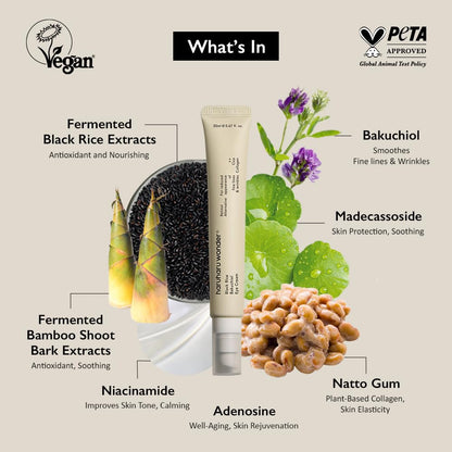 Haruharu Wonder Black Rice Bakuchiol Eye Cream 0.67 fl.oz / 20ml | Anti-Aging, Wrinkle Care, Natural Retinol Alternative HARUHARU
