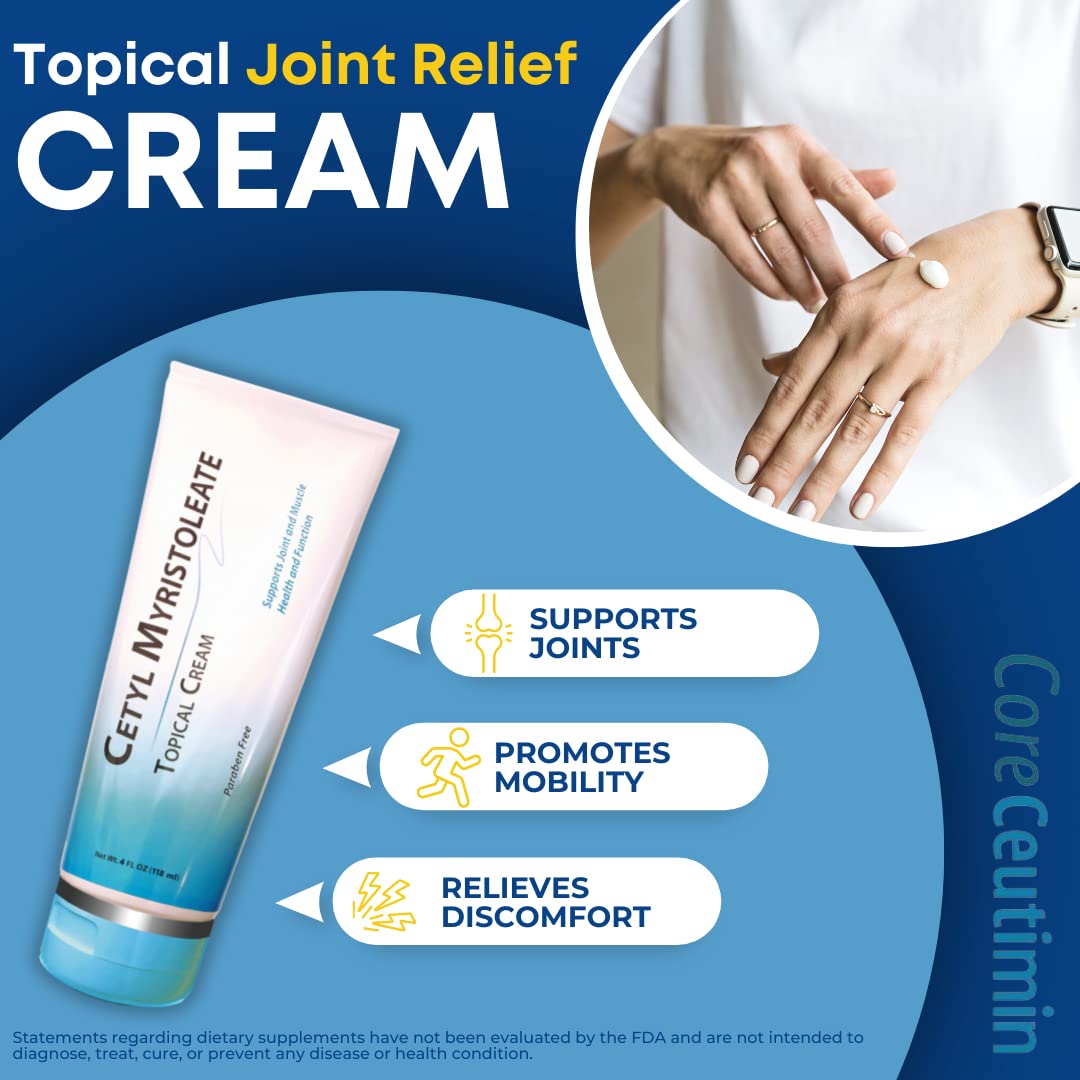 Cetyl Myristoleate Topical Cream Omega 5 Fatty Acid - Helps Reduce Joint and Muscle Discomfort - Includes Arnica, Glucosamine, Aloe,Jojoba, Sunflower & Sesame Seed Oil - 4oz. by Coreceutimin CoreCeutimin buy australia supplements