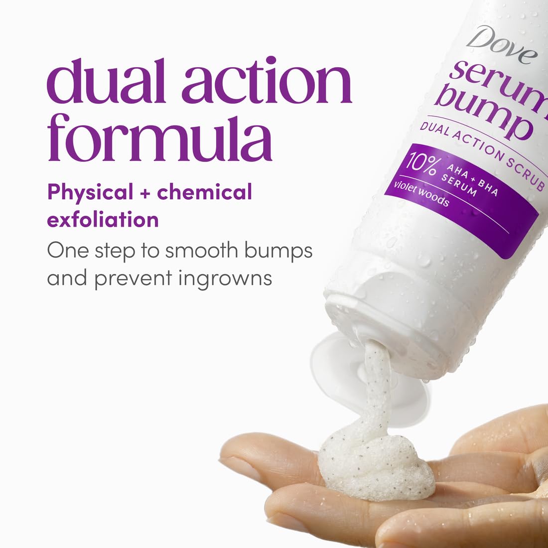 Dove KP Bump Body Scrub with 10% AHA & BHA For Rough Bumpy Skin, Violet Woods Scent, 8.5 OZ Dove