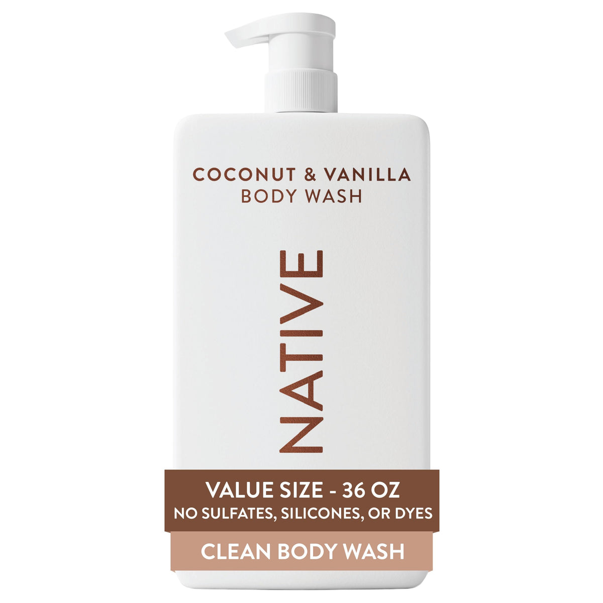 Native Clean Body Wash, Gentle & pH-balanced for Sensitive Skin, 24-Hr Freshness for Women & Men, Vegan & Cruelty-Free, Free of Sulfates, Parabens & Phthalates, Coconut & Vanilla, 36 oz Native