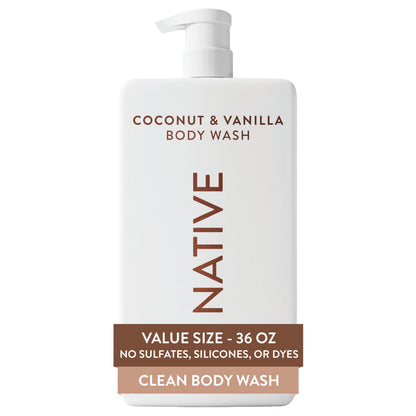 Native Clean Body Wash, Gentle & pH-balanced for Sensitive Skin, 24-Hr Freshness for Women & Men, Vegan & Cruelty-Free, Free of Sulfates, Parabens & Phthalates, Coconut & Vanilla, 36 oz Native