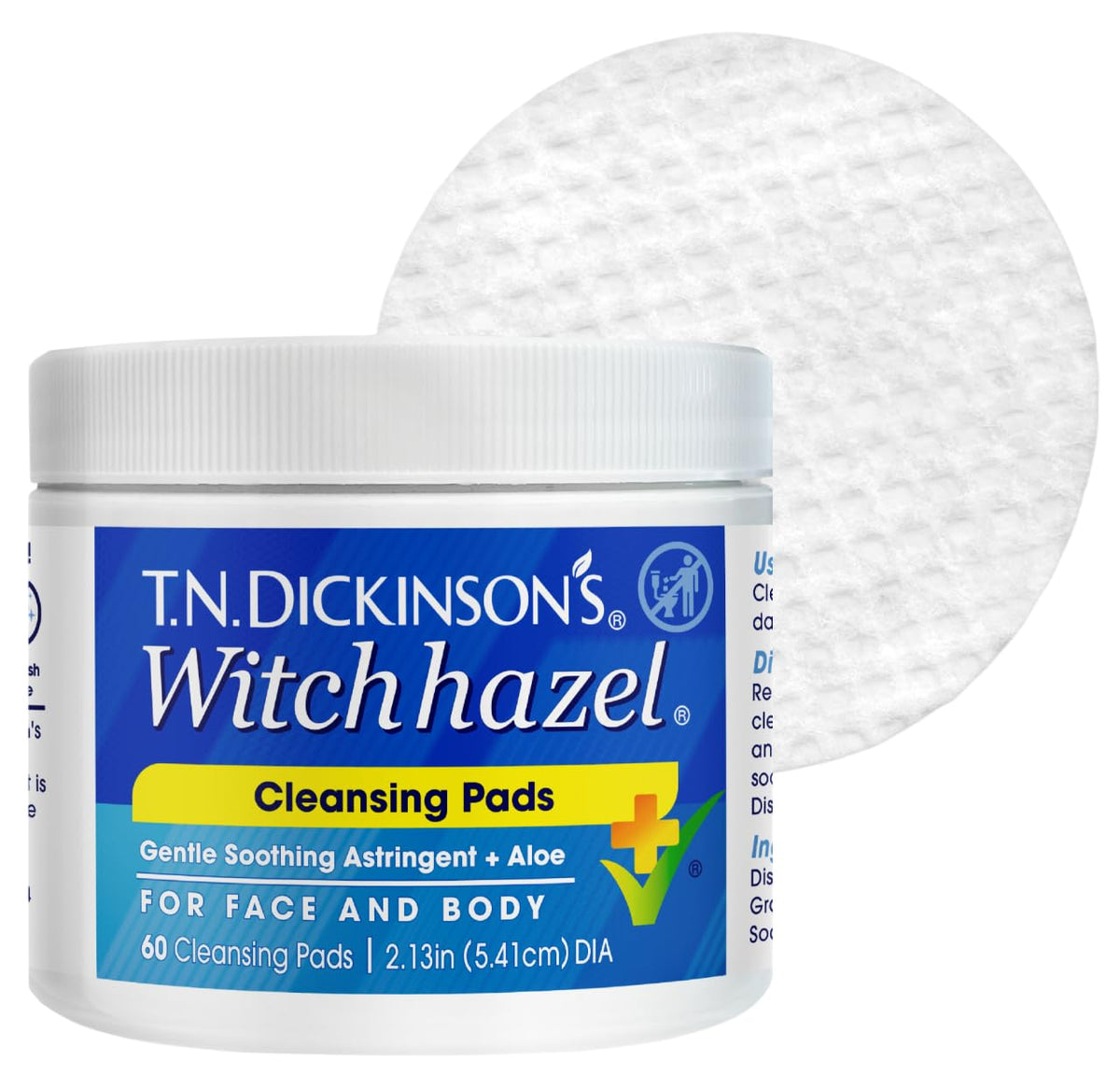 T.N. Dickinson's Cleansing Pads |100% Natural Witch Hazel + Aloe| 60 Count T.N. Dickinson's