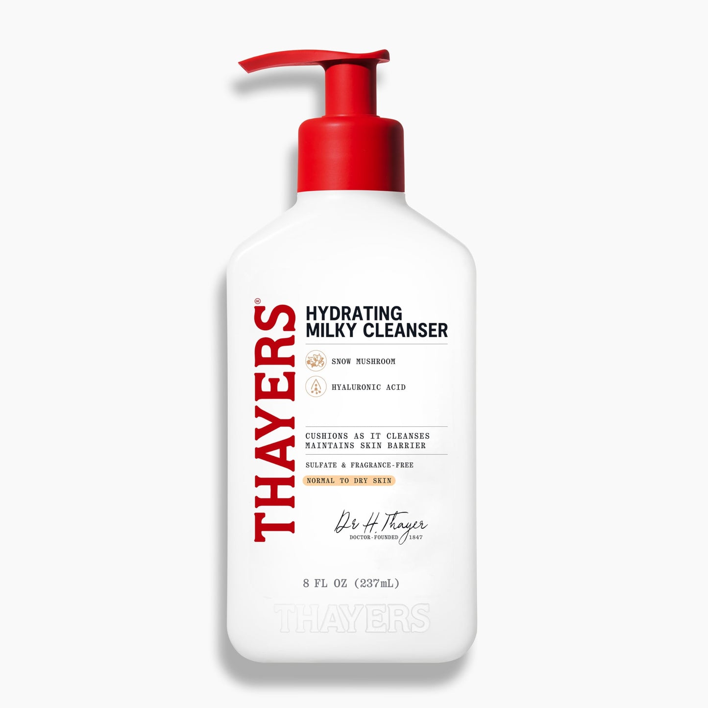 Thayers Milky Hydrating Face Cleanser with Snow Mushroom and Hyaluronic Acid, Dermatologist Recommended Gentle Facial Wash and Hydrating Skincare THAYERS