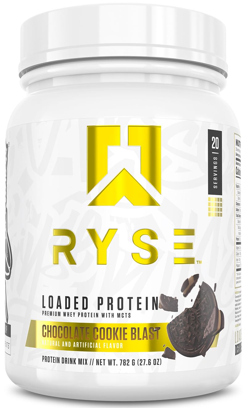 RYSE Loaded Protein Powder - Jet-Puffed Marshmallow - 25g Whey Protein Isolate & Concentrate with Prebiotic Fiber & MCTs - Low Carb, Low Sugar, Digestive-Friendly - 27 Servings / 2 lb Tub
