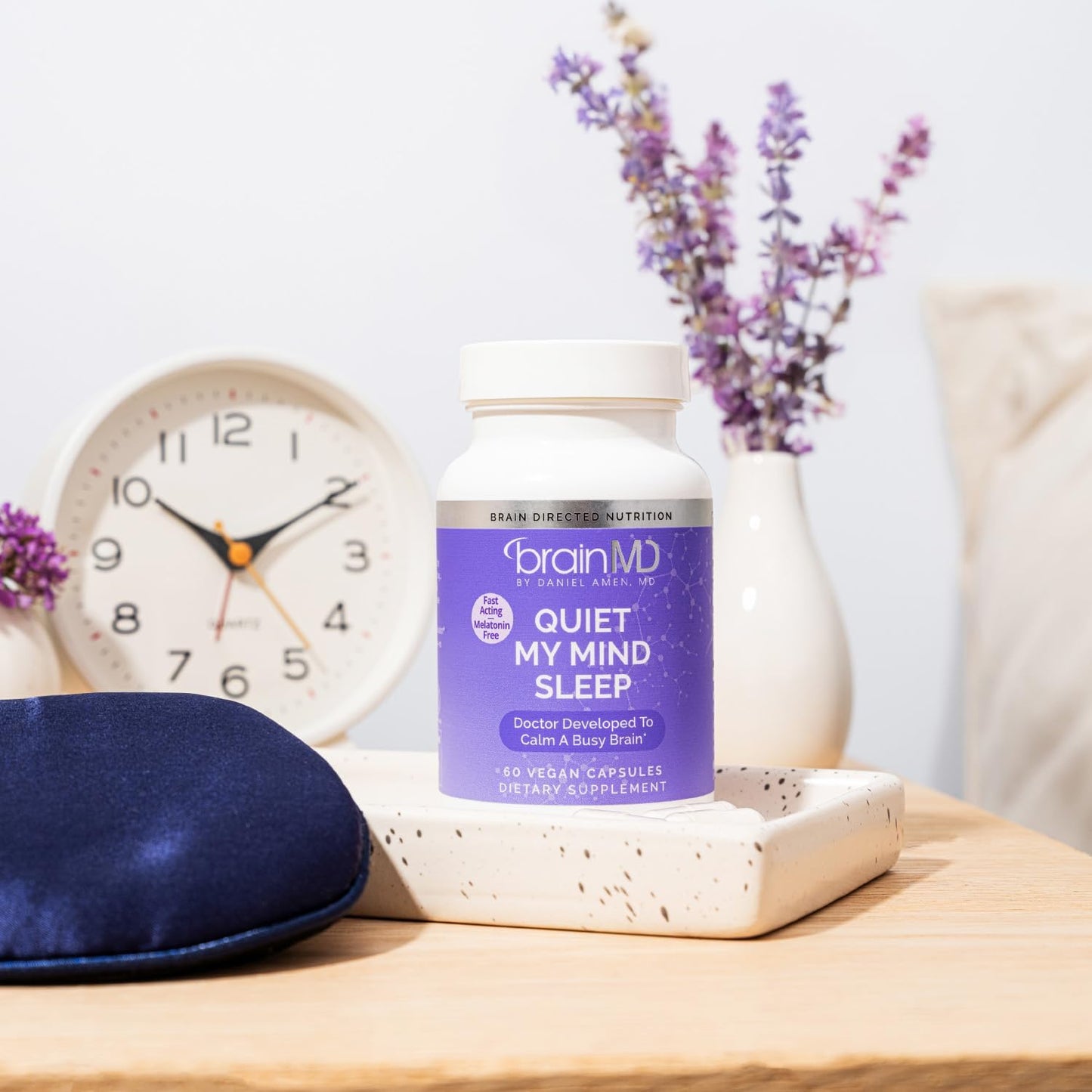 BRAINMD Quiet My Mind Sleep Supplement - Natural Sleep Aid with Magnesium, GABA, and Melatonin - 60 Capsules
