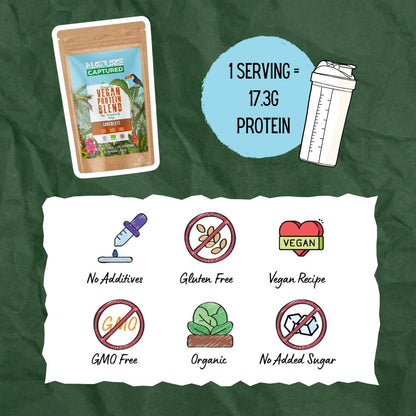 Organic & Raw Vegan Protein Blend (600g) - Chocolate Flavour - Pea, Pumpkin & Hemp Nature CapturedBuy Supplements Australia
