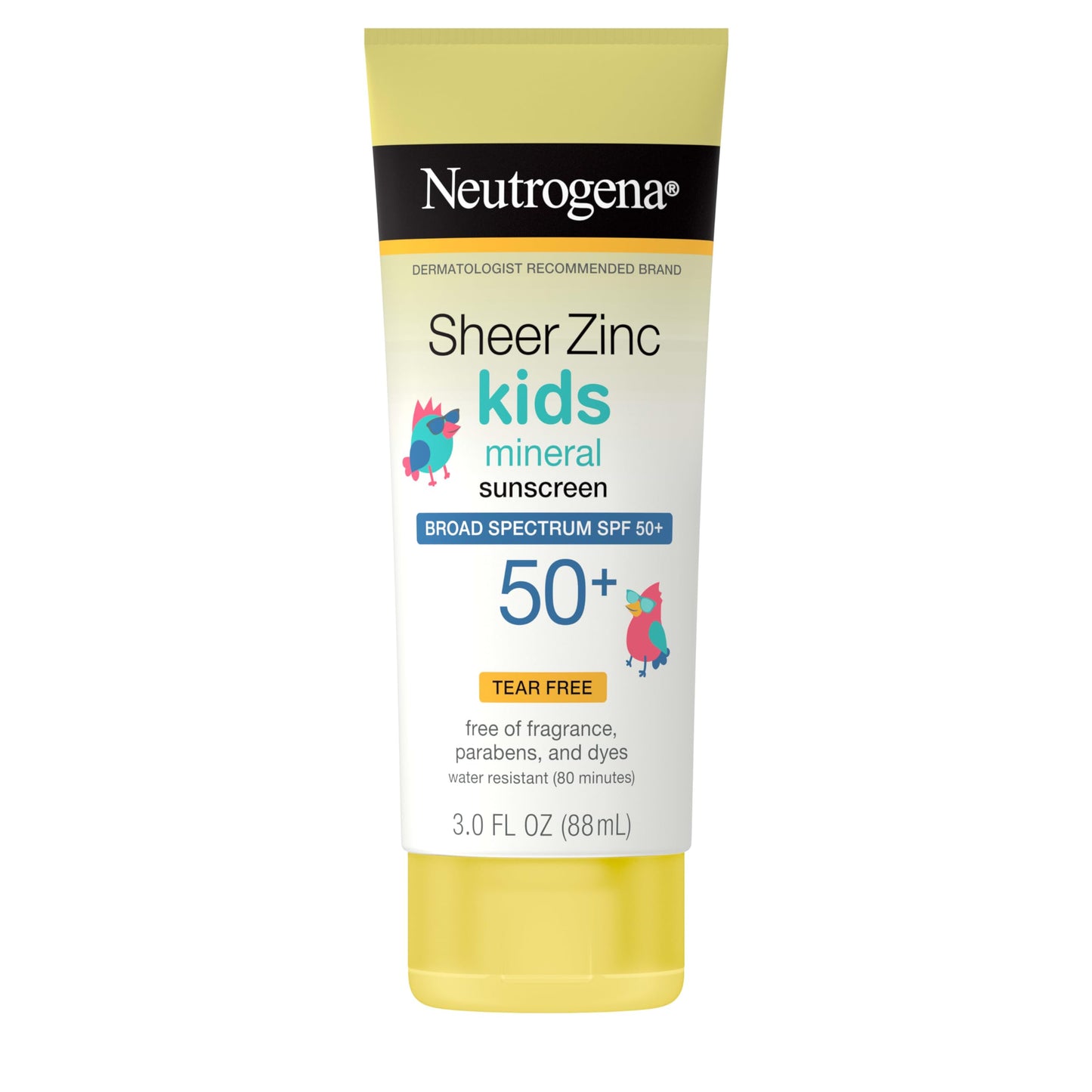 Neutrogena Sheer Zinc Oxide Kids Mineral Sunscreen Lotion, Broad Spectrum SPF 50+ with UVA/UVB Protection, Water-Resistant for 80 Minutes, Paraben-, Dye-, Fragrance- & Tear Free, 3 fl. oz Neutrogena