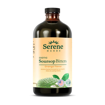 Serene Herbs Soursop Bitters Liquid with Soursop Leaves for Gut Cleanse, Detox & Immune Boost with Black Seed, Moringa, Irish Moss, Ashwaganda, Turmeric, 16 fl oz (16 Fl, Soursop)