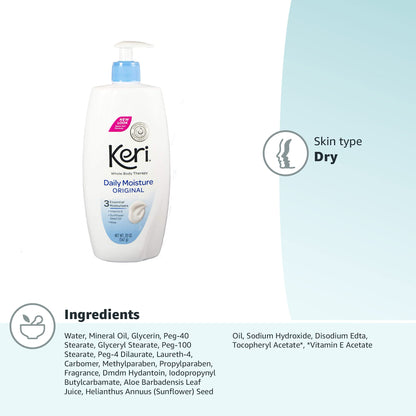 Keri Whole Body Therapy Original, Continuous Moisturization, 3 Essential Moisturizers (Vitamin E, Aloe and Sunflower Seed Oil), 20 Oz Keri