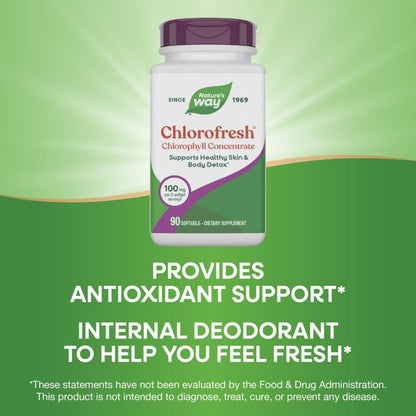 Nature’s Way Chlorofresh Chlorophyll Concentrate Softgels, Chlorophyllin Copper Complex, Internal Deodorant Supplement, Supports Healthy Skin and Detox Pathways Nature's Way