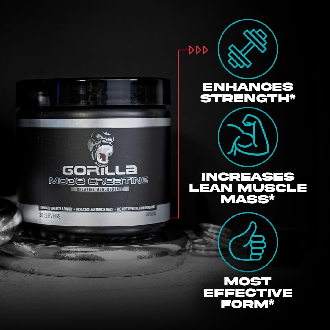 Gorilla Mode Creatine Monohydrate Micronized Powder & Pre Workout (BlackBerry Lemonade) - Massive Pumps | Laser Focus Energy | Improved Muscle Size | Power Output and Strength
