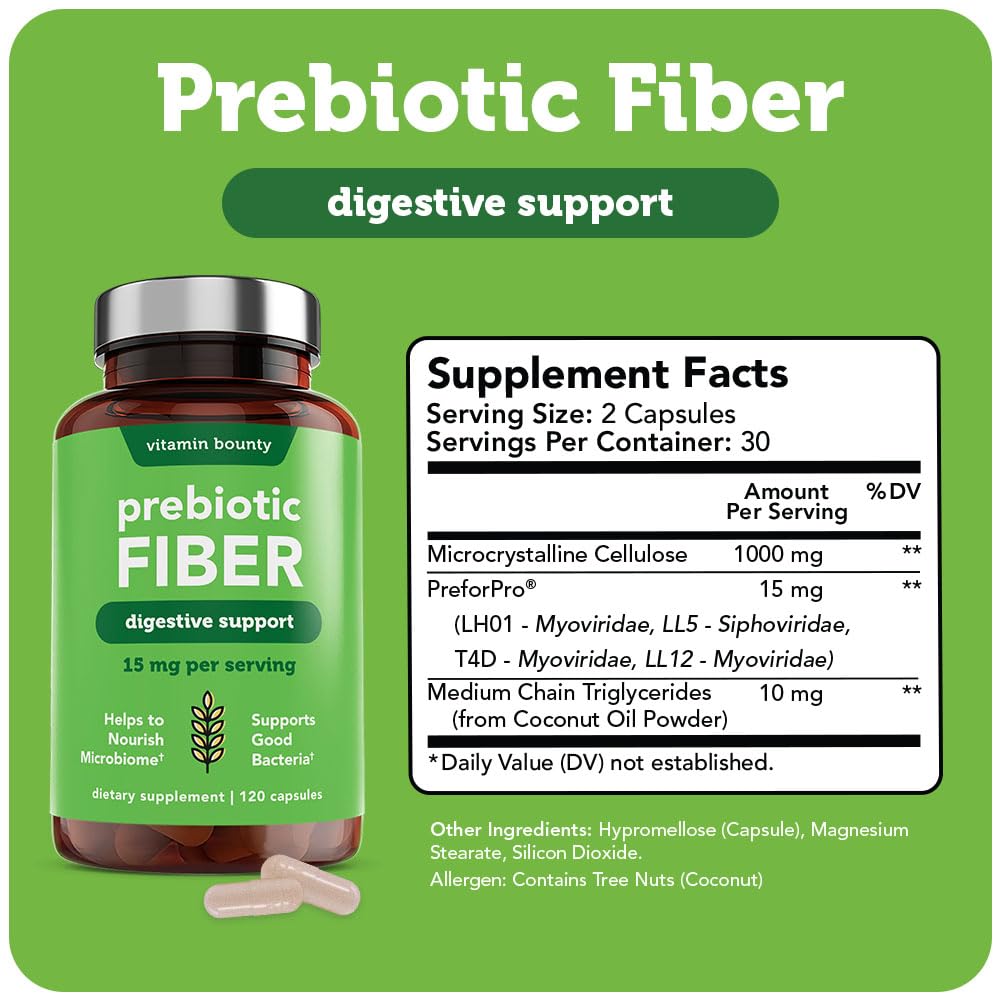 Vitamin Bounty Prebiotic Capsules - PreforPro® Prebiotics Supplement for Women & Men Digestive Health & Advanced Gut Health – No Fiber, No Bloating Vitamin Bounty