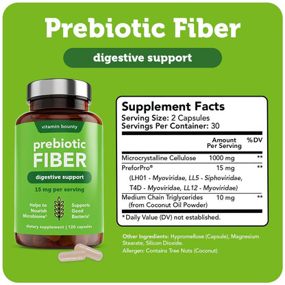 Vitamin Bounty Prebiotic Capsules - PreforPro® Prebiotics Supplement for Women & Men Digestive Health & Advanced Gut Health – No Fiber, No Bloating Vitamin Bounty