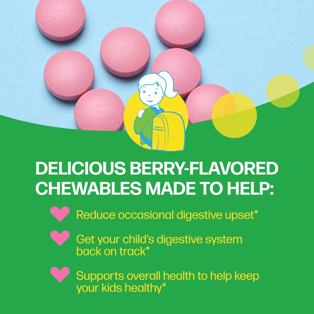 Culturelle Kids Chewable Daily Probiotic for Kids, Ages 3+, 30 Count, #1 Pediatrician-Recommended Brand, Natural Berry Flavored Daily Probiotics Culturelle