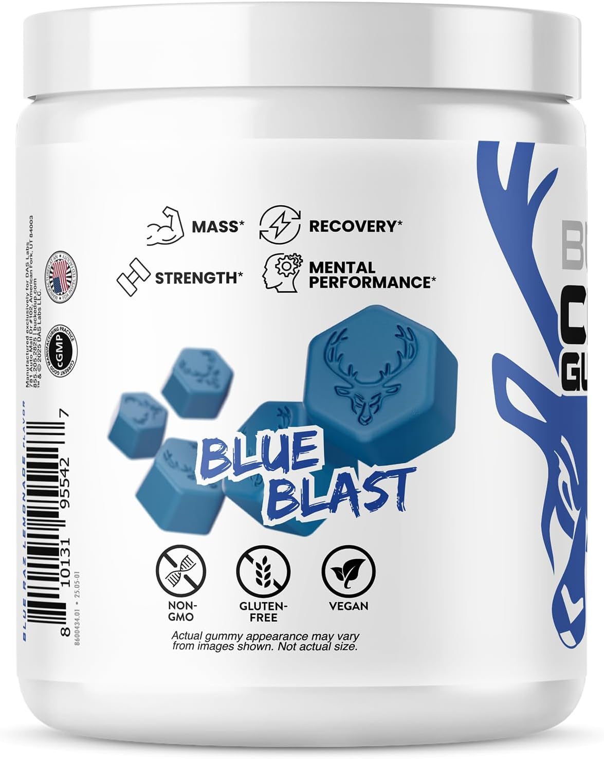 Bucked Up Creatine Gummy Bucks Blue Blast | 5g Creatine Monohydrate per Serving | Non GMO Gluten Free Vegan Creatine Gummies | Chewable Creatine Supplement (20 Servings)