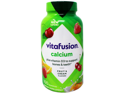 VitaFusion Calcium 500 mg Dietary Supplement Gummies Natural Fruit and Cream Flavors - 100 ct, Pack of 2 Vitafusion