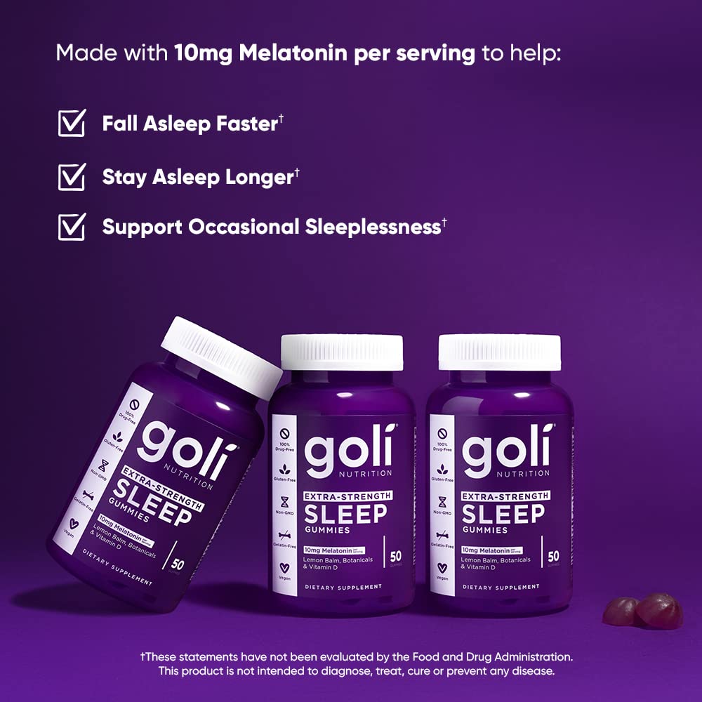 Goli Nutritional Supplement, Extra Strength Sleep Gummy 10mg Melatonin - 1 Pack 50 Count - Gluten-Free, Vegan, Non-GMO, and Gelatin-Free Goli
